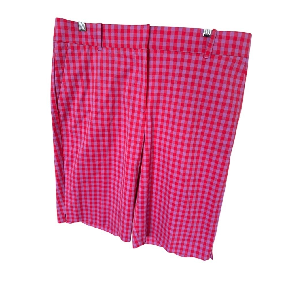Ann Taylor Boardwalk Short mid rise purple red check short size 10 NWT